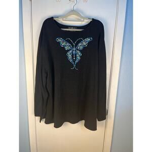 VTG Bob Mackie Sweater Size 3X Black Metallic Embroidered Butterfly Whimsigoth